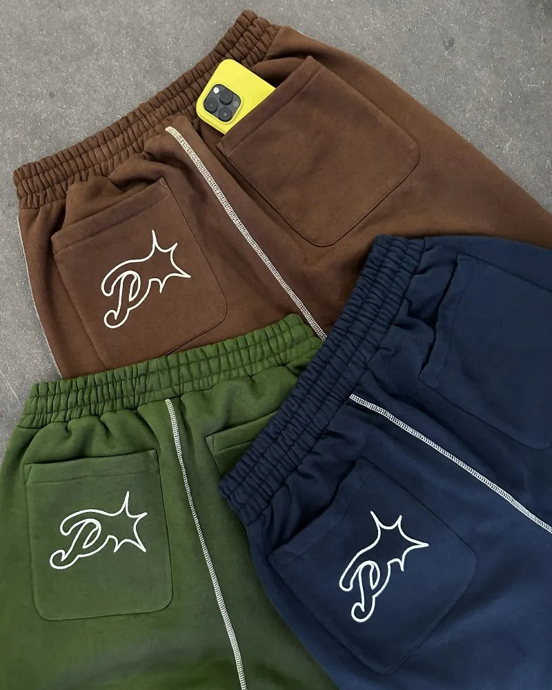 Casual Embroidered Cotton Cargo Pants